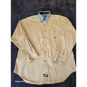 Vintage URGENT GEAR Sportswear Long Sleeve Button Up Shirt Mens L Beige